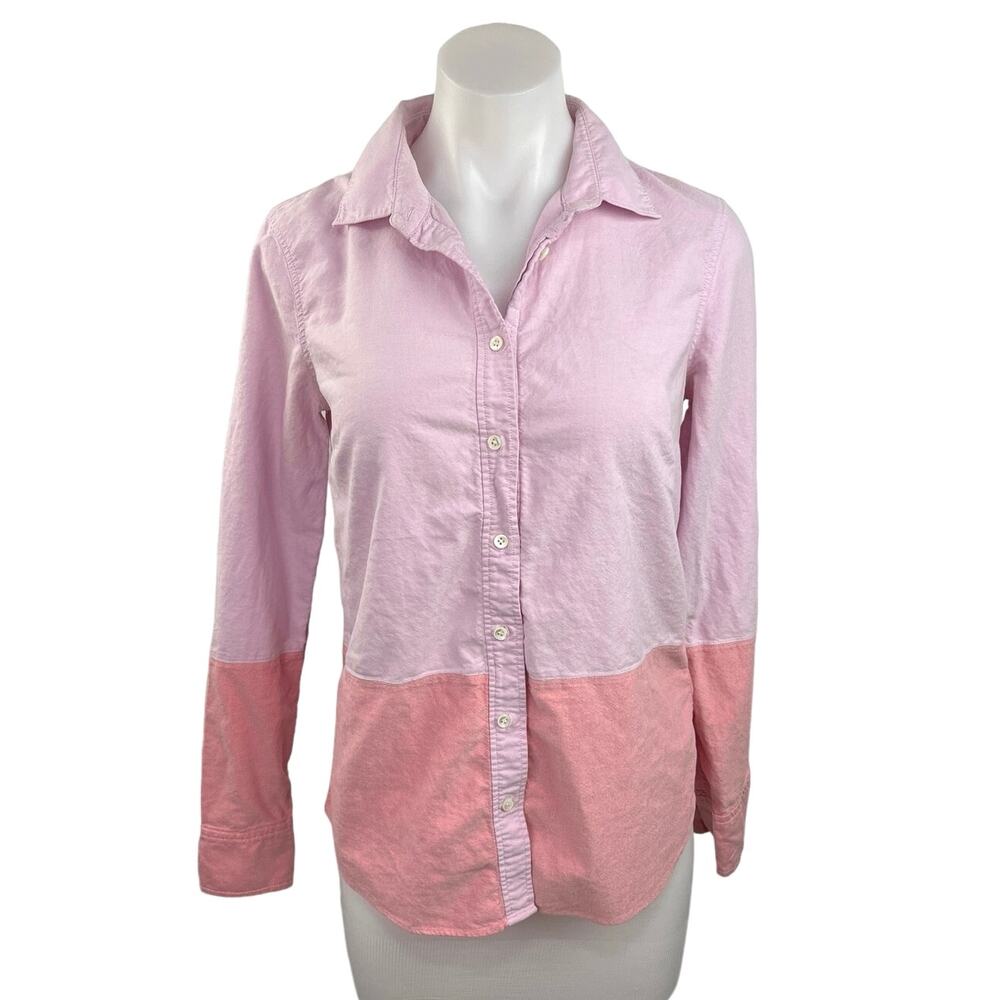 J.Crew Boy Women's Pink Long Sleeve Color Block Collared Button Down Shirt Top 2